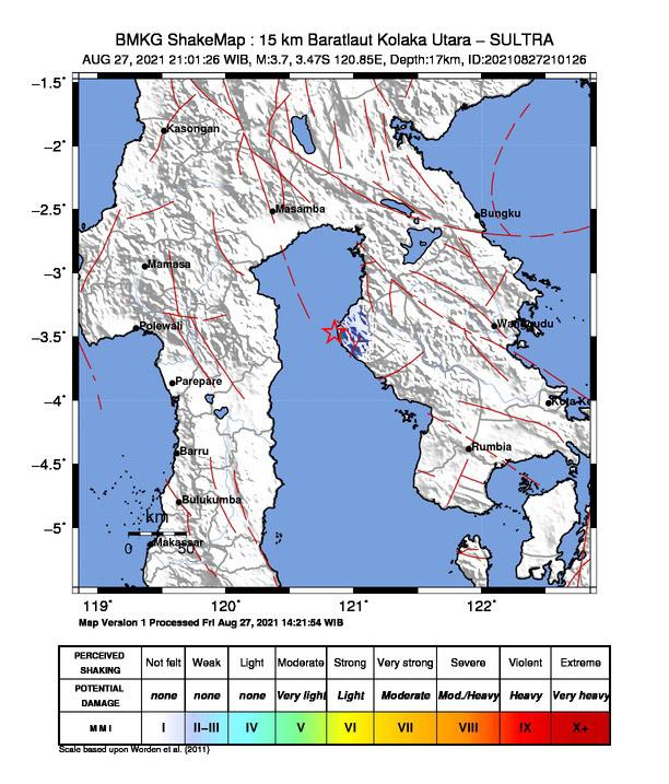 Gempabumi 3,7 SR Guncang Kolut, BMKG: Tidak Berpotensi Tsunami