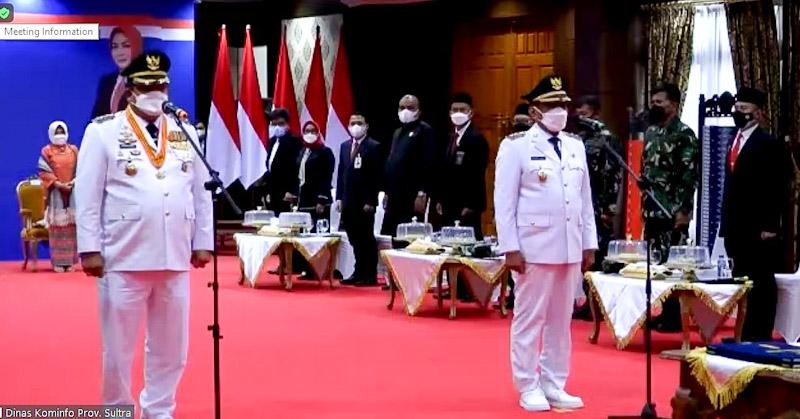 Lantik Bupati dan Wakil Bupati Muna, Gubernur : Segera Tunai Janji-Janji Politik 