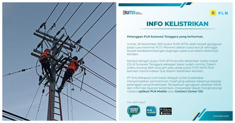 Cuaca Buruk, Listrik di Kendari Padam Selama 2 Jam