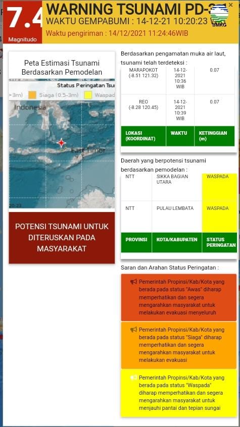Peringatan Tsunami Dicabut, Masyarakat Diminta Waspada Gempa Susulan