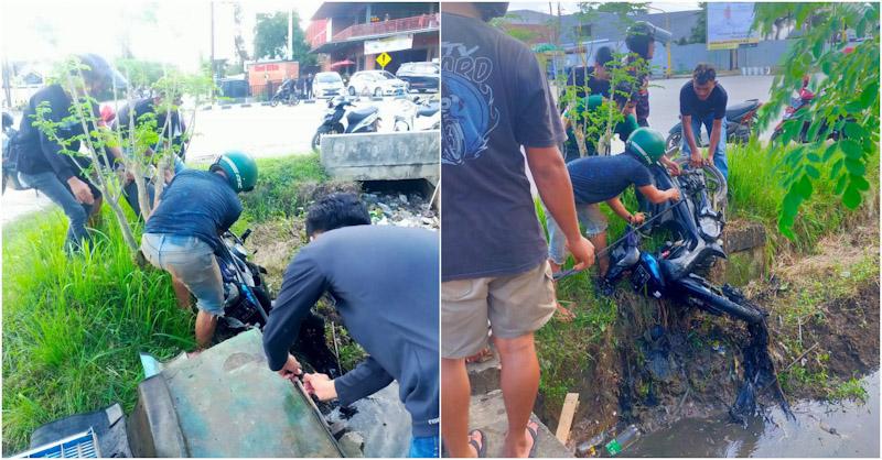 Pelajar Terobos Lampu Merah di Kendari, Satu Pengendara Jatuh di Selokan