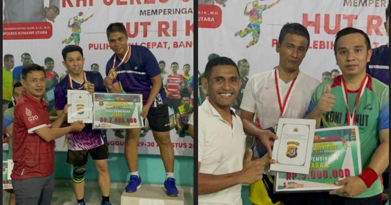 Adu Teknik Final Kapolres Cup ll Badminton, PB Bhayangkara Kerja Keras Raih Juara l Lawan PB PWI Konut