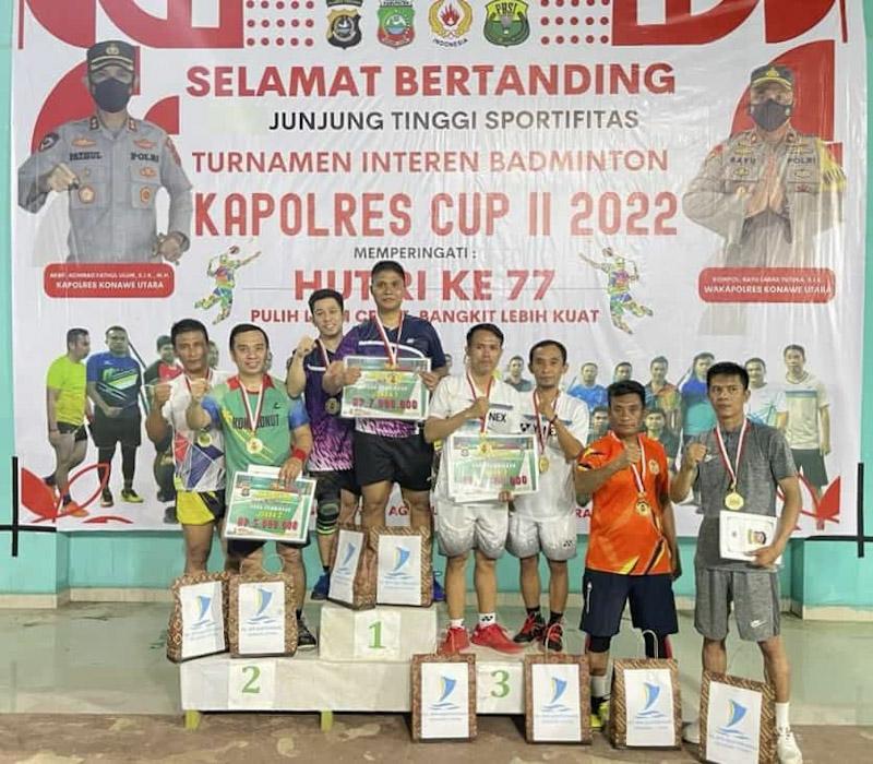 Adu Teknik Final Kapolres Cup ll Badminton, PB Bhayangkara Kerja Keras Raih Juara l Lawan PB PWI Konut