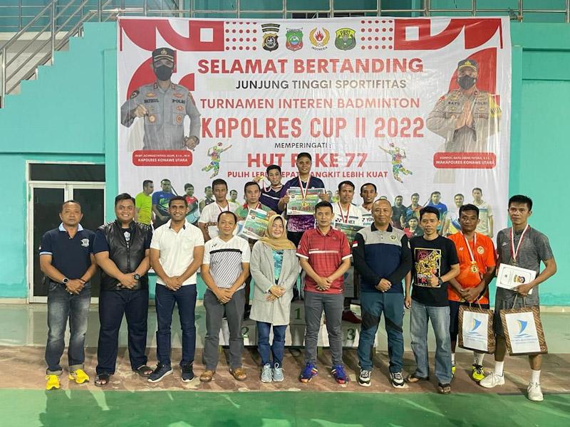 Adu Teknik Final Kapolres Cup ll Badminton, PB Bhayangkara Kerja Keras Raih Juara l Lawan PB PWI Konut