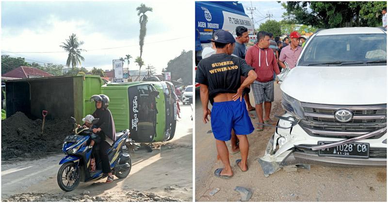 Truk Pasir Terguling di Tengah Jalan Puuwatu, Arus Lalu Lintas Macet Parah