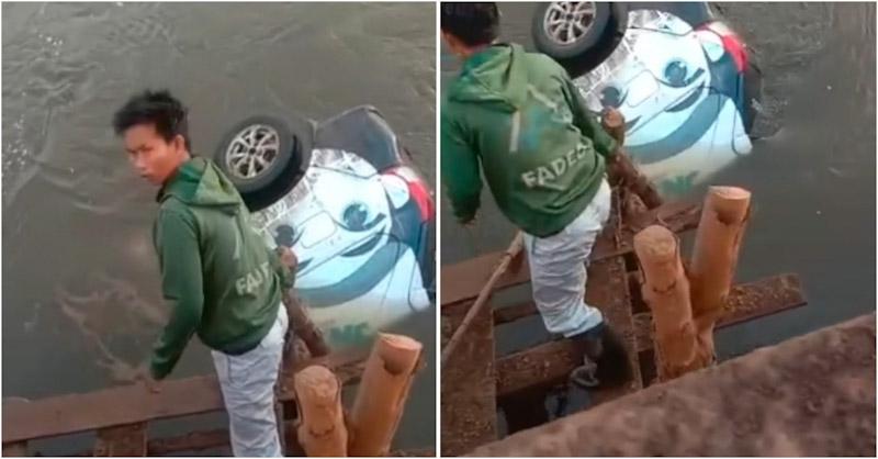 Mobil Jasa Pengiriman Hanyut di Sungai di Morosi Konawe