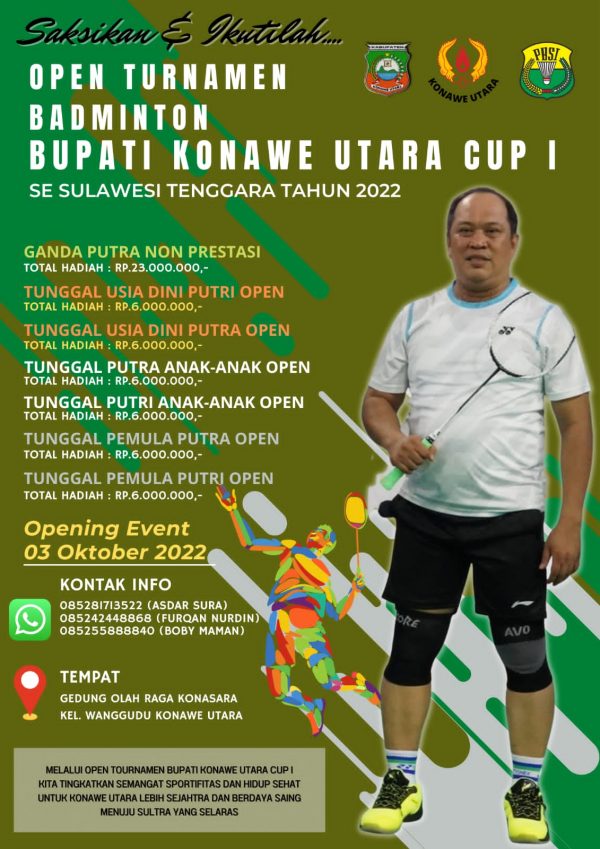 Data Terakhir, 512 Peserta di Sultra Berlaga Diturnament Badminton Bupati Konut Cup l, Pedagang Padati Lokasi Acara