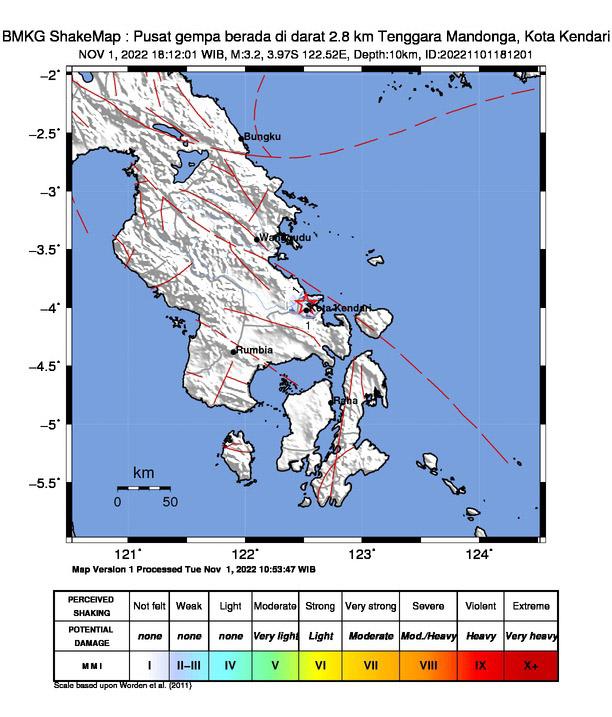 Gempa 3,2 Magnitudo Guncang Kota Kendari