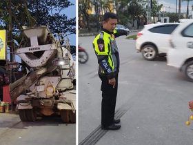 Pengendara Motor Wanita Alami Laka Lantas Usai Disenggol Truk Mixer