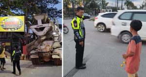 Pengendara Motor Wanita Alami Laka Lantas Usai Disenggol Truk Mixer