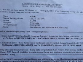 Info Kehilangan Surat Kendaraan Bermotor Warga Asal Konut