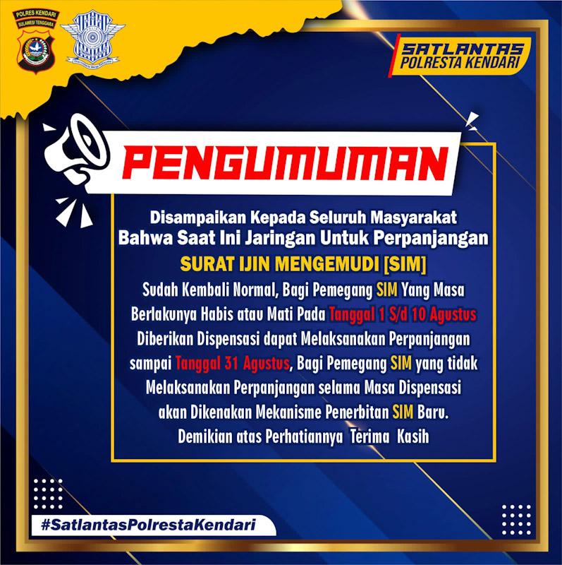 Satlantas Polresta Kendari Membuka Perpanjangan SIM