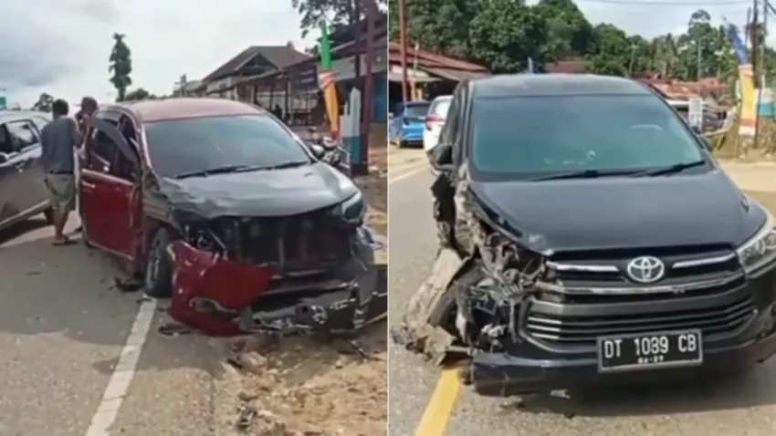 Dua Mobil Adu Kuat di Tikungan Menurun Poros Kendari–Unaaha, Polisi: Innova Melebar Jalur