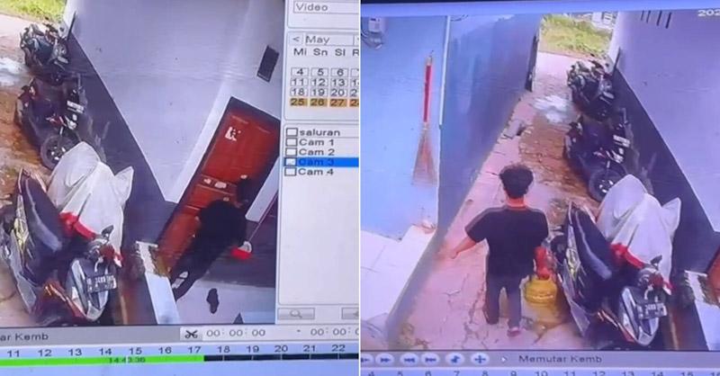 Terekam CCTV, Maling Gas dan HP Satroni Kos Mahasiswi di Kendari dengan Santai