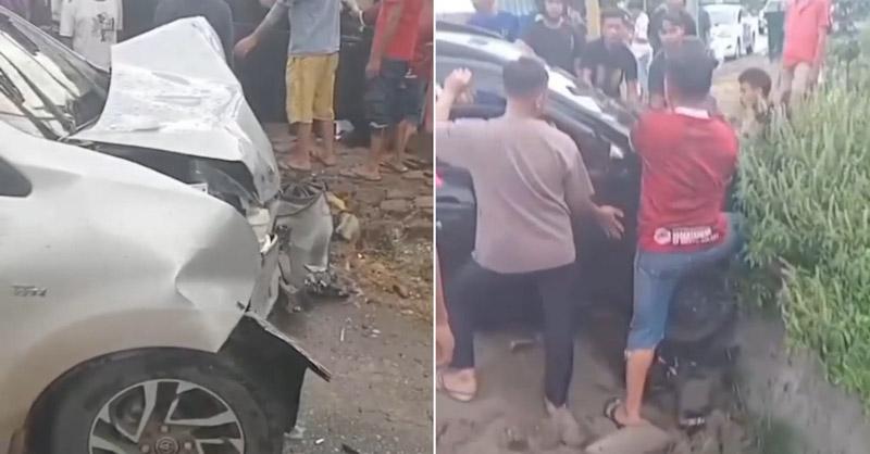 ‎Dua Mobil Ringsek Parah di Perempatan Tojabi Kolut: Toyota Avanza Hantam Sigra Hitam di Tengah Lampu Merah