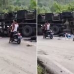 ‎Truk Pengangkut Mobil Terbalik di Kolaka Utara, Diduga Akibat Rem Blong di Jalan Menurun