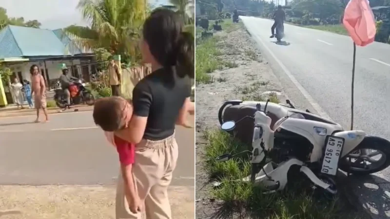 Kurang Hati-hati Saat Menyeberang, Pesepeda Anak di Konawe Dihantam Motor Scoopy