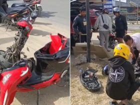‎Kecelakaan di Jalan Poros Wolo, Motor Hancur Terlindas Mobil